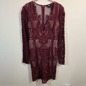 ✨ Stylestalker Women’s Maroon Lace Long Sleeve Dress Medium